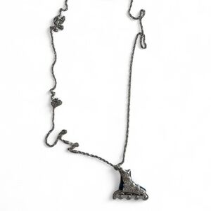 Vintage Swarovski Swan Rollerblade Skate Pendant Necklace Spinning Wheels